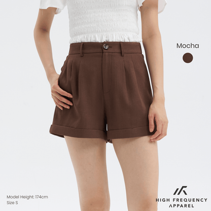 Double Pleated Linen Waistband Shorts with Cuffed Hem