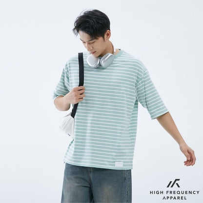 HFA Unisex Striped Oversized Stretch Cotton Crew Neck T-Shirt