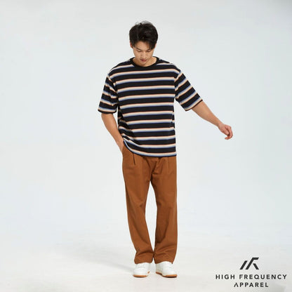 HFA Unisex Multi-striped Oversized Cotton Crew Neck T-Shirt