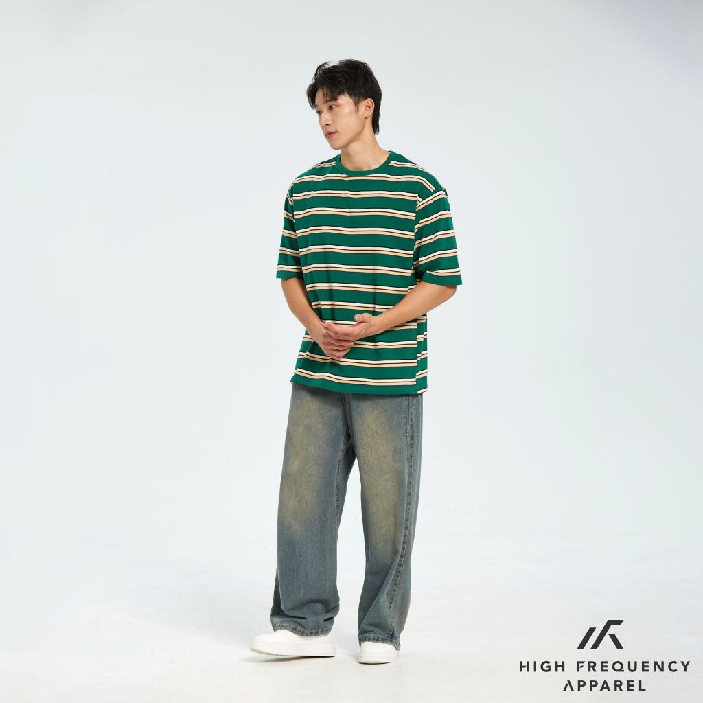 hfa unisex multi-striped oversized cotton crew neck t-shirt