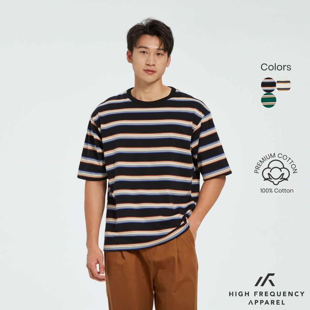 hfa unisex multi-striped oversized cotton crew neck t-shirt