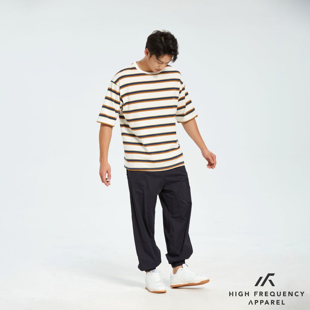 hfa unisex multi-striped oversized cotton crew neck t-shirt