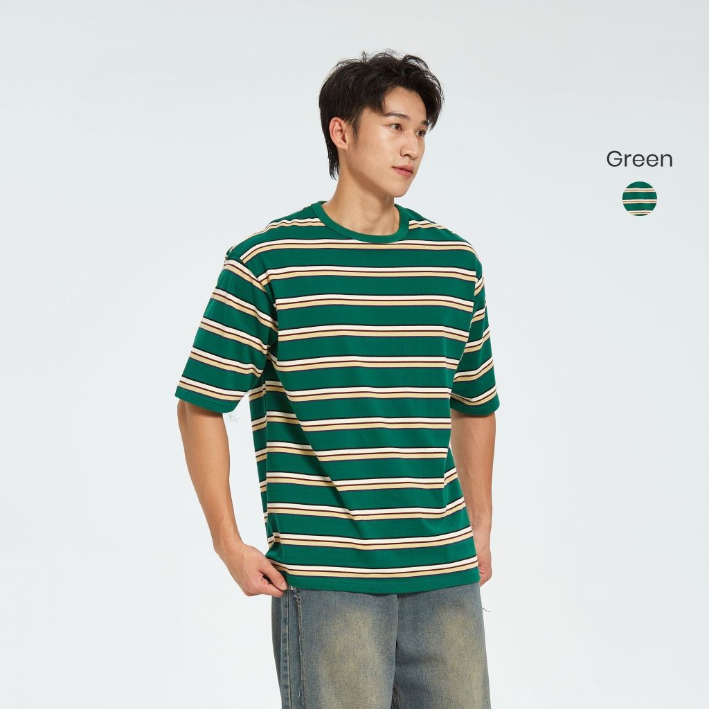 hfa unisex multi-striped oversized cotton crew neck t-shirt