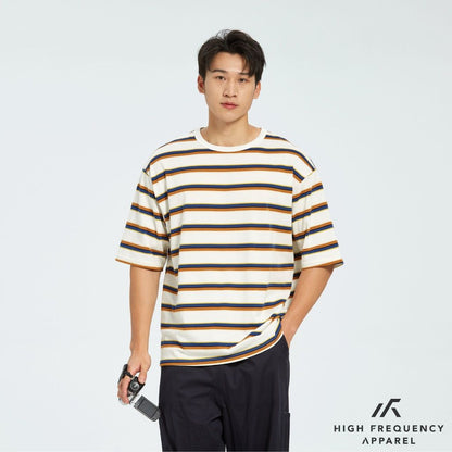 HFA Unisex Multi-striped Oversized Cotton Crew Neck T-Shirt