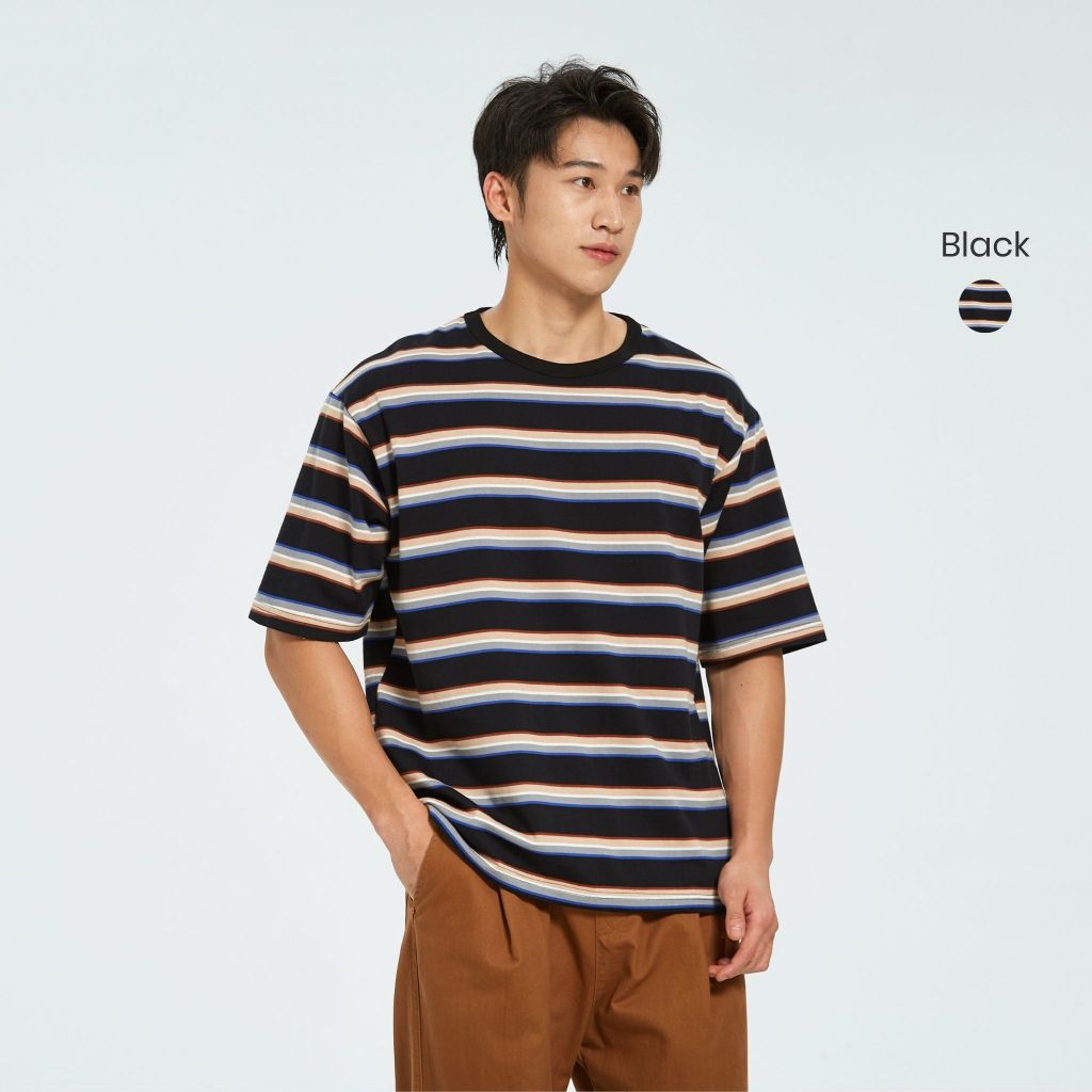hfa unisex multi-striped oversized cotton crew neck t-shirt