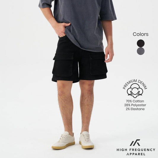 HFA Men's Black Denim Utility Cargo Shorts