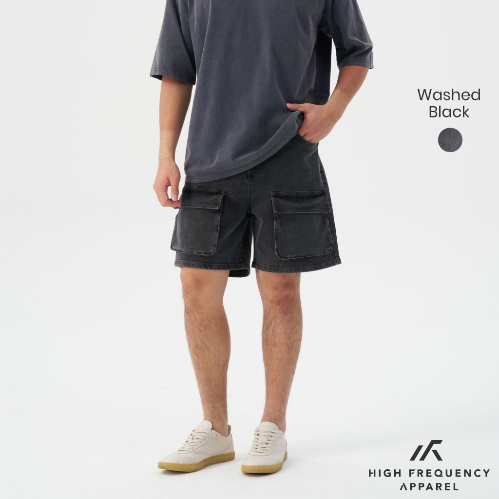 hfa men's black denim utility cargo shorts